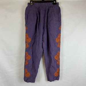 By Anthropologie Pants S Purple Orange Elastic Waist Stripe Floral Embroidery